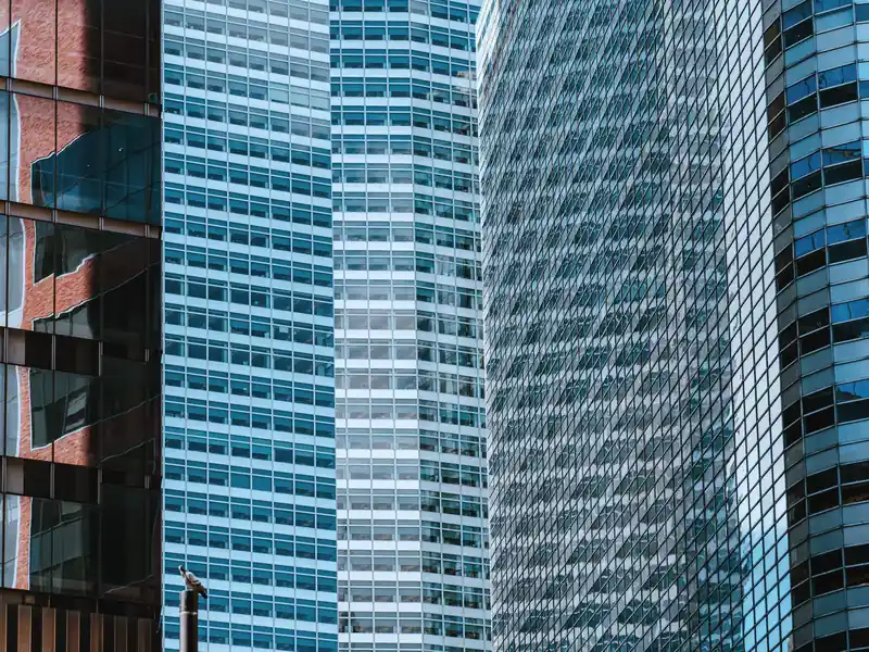 Glass facades of commercial office towers